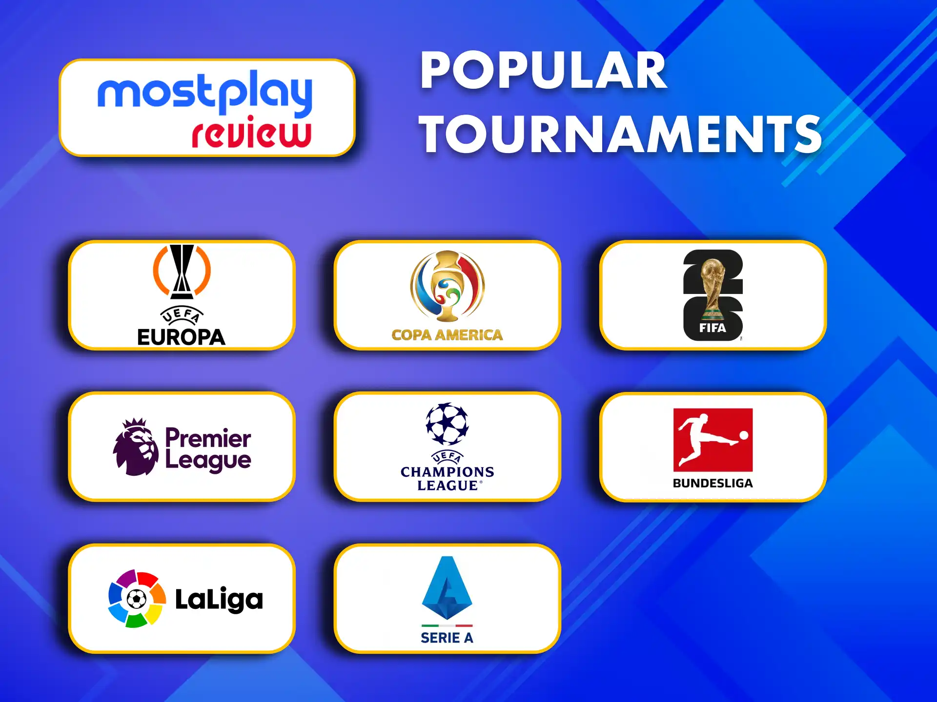 Bet on top football tournaments like the Premier League and World Cup at MostPlay.