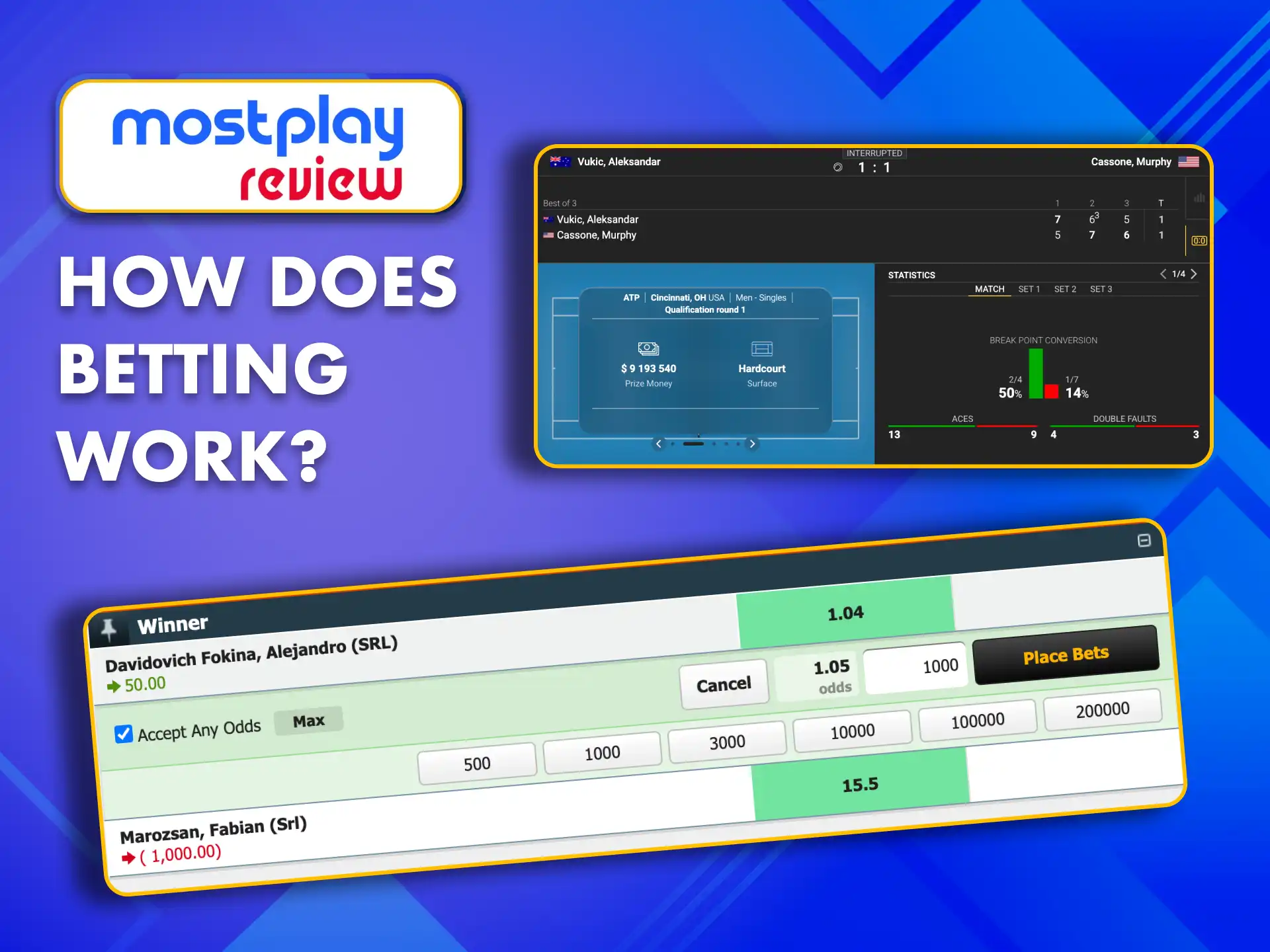 Bet on tennis at MostPlay before the match or while it&rsquo;s live.